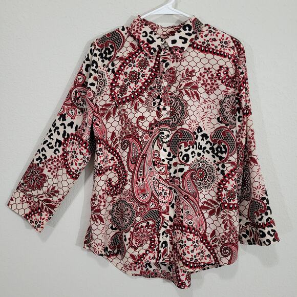 Chico's Blouse Button Up Chico 2 Standard Large Floral Casual Animal Print - Picture 1 of 11